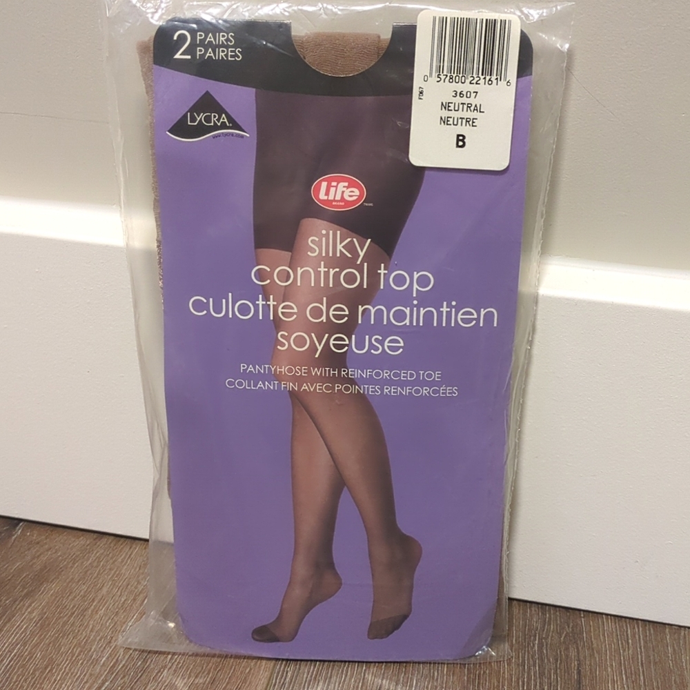 Life 2 Pairs Silky Control Top Pantyhose with Reinforced Toe Colour Neutral